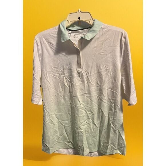 Under Armour Tops - Under Armour‎ Women’s Large White to Teal Gradient Heat Gear Polo A108